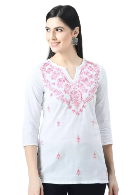 White Chikankari Short Kurti